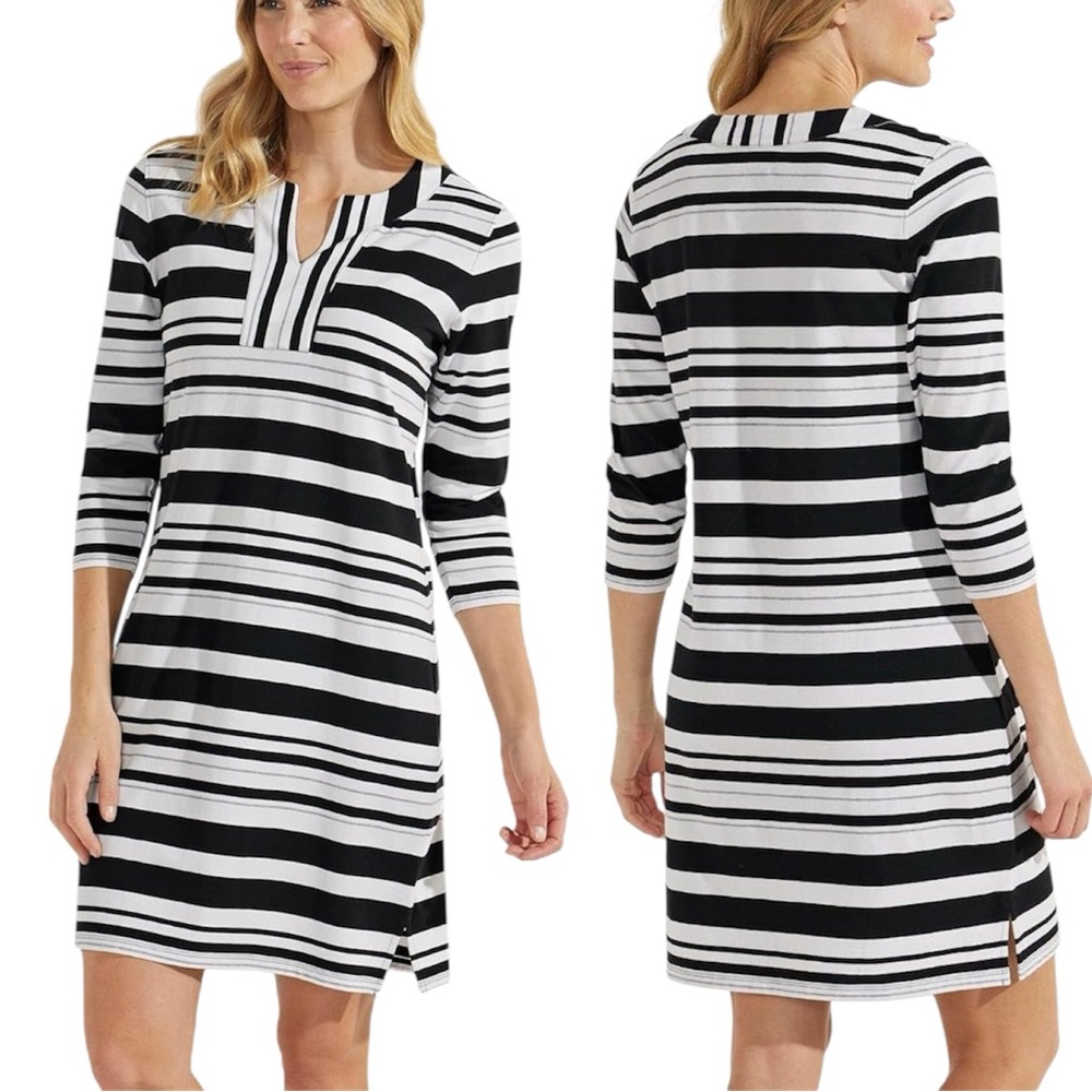 Coolibar Oceanside Tunic Black and White Striped Dress UPF 50 Sun Protection
